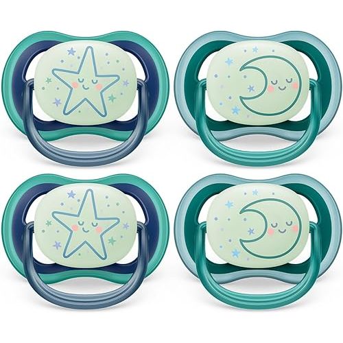Philips Avent Ultra Air Pacifier - 4 x Light, Breathable Glow-in-The-Dark Baby Pacifiers for Babies Aged 6-18 Months, BPA Free with Sterilizer Carry Case, SCF376/08