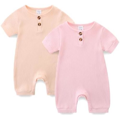 0-3 months Baby Girl Clothes 2 Pack Short/Long Sleeve Snap Closure Romper for Infants
