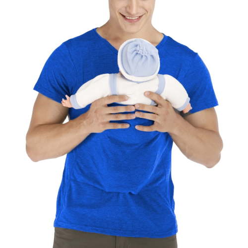 amropi Men's Baby Carrier Soothe V Neck Short Sleeve Kangaroo T Shirt Blue,XXL
