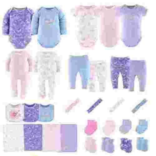 The Peanutshell Layette Gift Set for Girls, Purple Pink Butterfly, 30 Essential Pieces, 3-6 Months