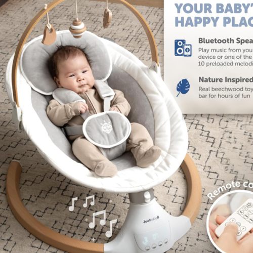 Jool Baby Nova Nature Baby Swing for Newborns – Natural Wood Toys, Electric Motorized Infant Swing, Bluetooth Music