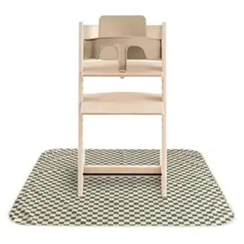 mushie Baby Splat Mat 42.5x42.5 Inch (Olive Check) | Water Resistant for Under High Chair and Infant Play