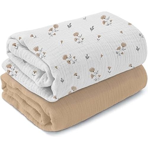 MiFlor Muslin Swaddle Blankets 2 Pack – 47" x 47" Soft & Breathable Muslin Baby Blanket for Newborns, Large Swaddle Blanket for Sleeping, 100% Cotton, Multi-Use Baby Swaddling for Boys & Girls