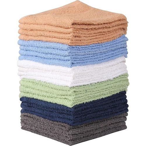 Towel and Linen Mart 100% Cotton - 24 Pack Wash Cloth Set - Flannel Face Cloths, Highly Absorbent and Soft Feel Fingertip Towels (Multi, Pack of 24)