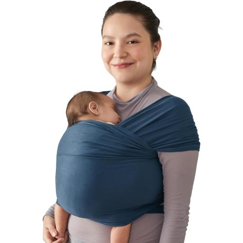 Ergobaby Aura Baby Wrap Carrier for Newborn 0-12 Months (8-25 lbs) - Soft Stretchy Infant Wrap Carrier with Hip-Healthy Positioning, Pre-Tied Design - Twilight Navy