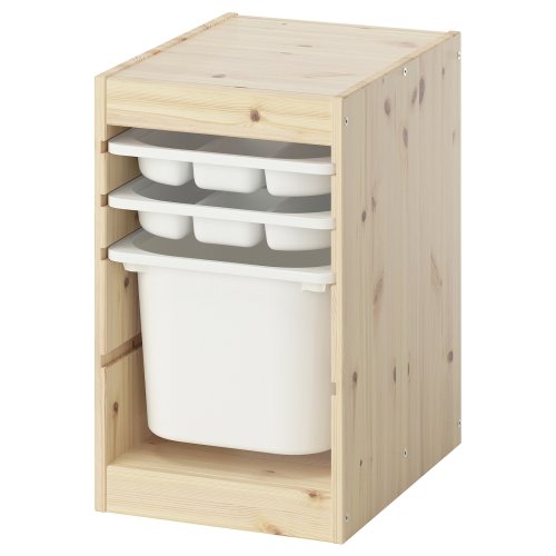 TROFAST Storage combination with box/trays - light white stained pine/white 12 5/8x17 3/8x20 1/2 "