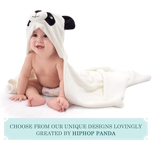 HIPHOP PANDA Hooded Towel - Rayon Made from Bamboo, Bath Towel with Bear Ears for Newborn, Babie, Toddler, Infant - Absorbent Large Baby Towel - Panda, 37.5 x 37.5 Inch