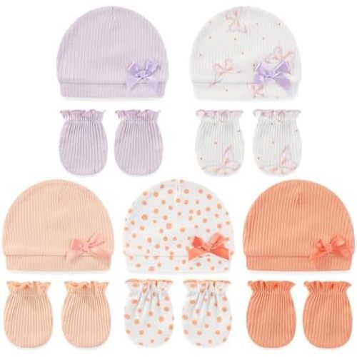 Cute Baby Girl Hats Mittens Set 10-Pack New Born Boy Caps Gloves Suit 0-6 Months Infant Accessories