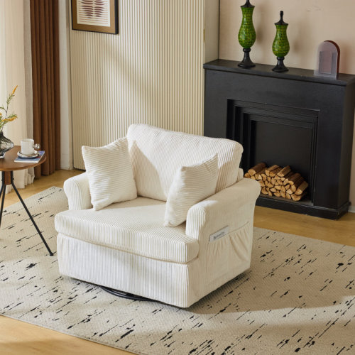 Everly Quinn Corduroy Living Room Swivel Barrel Accent Chair | Wayfair
