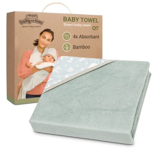 BabyToLove Extra Large Smart Baby Towel | Parents Stay Dry | Ultra Soft | Green Tropic
