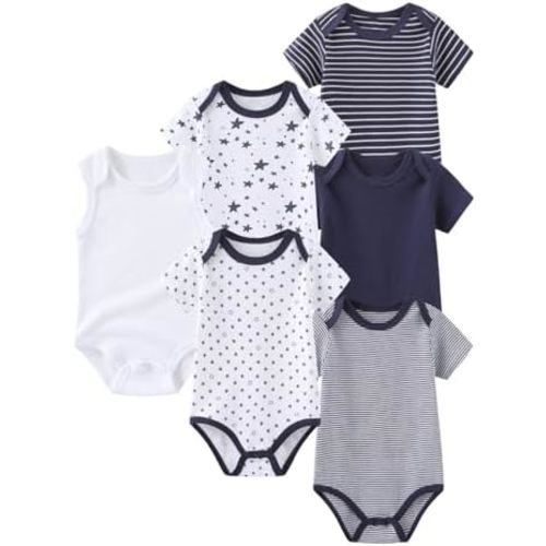 6 Pack Unisex Baby Boy Girl Romper 0-12months Infant Short Sleeve Bodysuit New Born Soft Cotton One-Piece Clothes