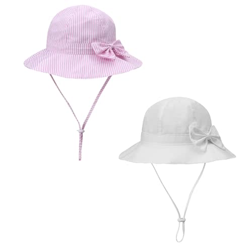 ECOSUMA Baby Sun Hat UPF 50+ Bucket Hat with Cute Bow for Girls 0-5 Years 1 Pack 2 Pack