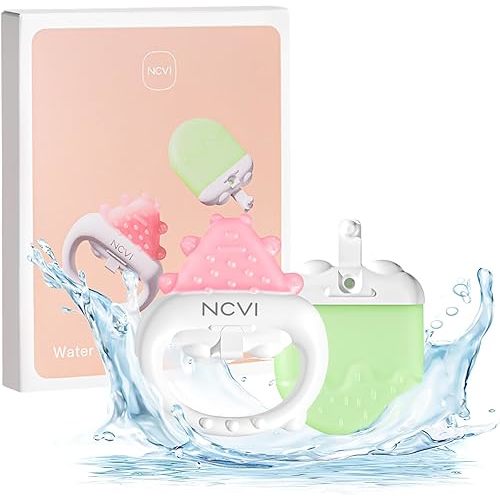 NCVI Freezable Baby Silicone Teething Toys – Cooling Relief for Babies 0-12 Months, BPA-Free, Water-Filled & Ice Teething Toys, Safe & Effective Cold Teethers for Soothing Sore Gums, Pink & Green