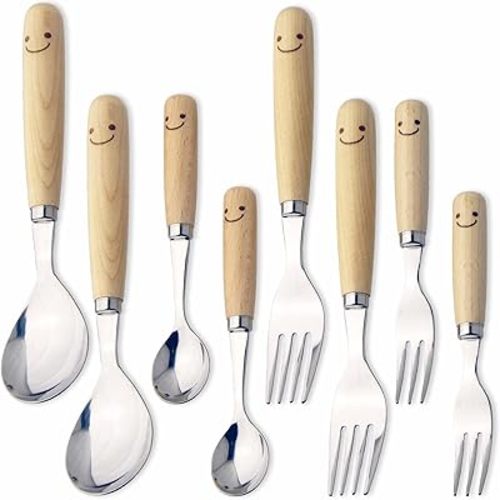 WY-46 Waiwai Kitchen Dinner Cutlery Set, 8 Pieces, Stainless Steel, Wood, Made in Japan - Set of 8