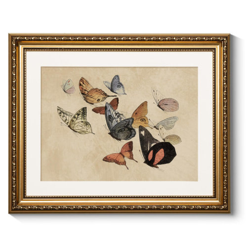 Fleur De Lis Living Vintage Gold Framed Wall Art, Classical Flying Butterflies Paintings, Canvas Prints Artwork with Antique Frame, Victorian Wall Pictures Decor for Living Room Gallery Bedroom, 13x16 inch | Wayfair