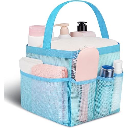 Attmu Mesh Shower Caddy Portable for College Dorm Room Essentials with 8 Pockets, Hanging Shower Caddy Dorm Basket, Quick Dry Bag for Bathroom