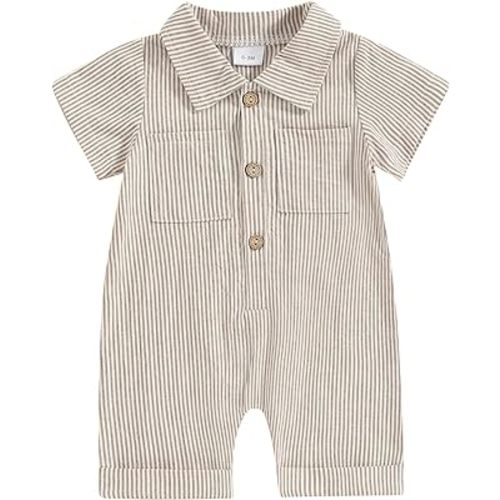 BemeyourBBs Baby Boys Summer Denim Romper Short Sleeve Lapel Button Down Jumpsuit with One Pocket