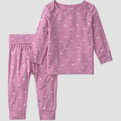 Carter's Just One You® Baby Girls' 2pc Flower Comfy Soft Top & Bottom Set - Mauve 12M