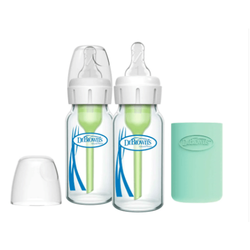 Dr. Brown's Natural Flow Anti-Colic Options+ Narrow Glass Baby Bottle with Silicone Sleeve, 2-Pack
