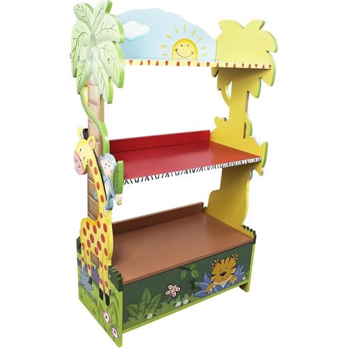 Fantasy Fields Sunny Safari Animal Wooden 3 Shelves Kids Bookshelf with 1 Drawer Storage Imagination Inspiring Hand Crafted & Hand Painted Details