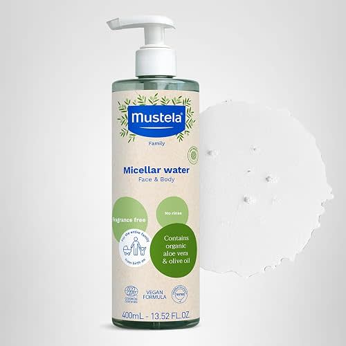 Mustela Certified Organic Micellar Cleansing Water -No-Rinse Natural Water Cleanser w/Olive Oil & Aloe Vera - For Baby, Kid & Adult - Fragrance Free, EWG Verified & Vegan -13.5 oz-Packaging may vary