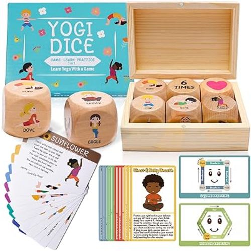 Garybank Kids Yoga Dice with 12 Yoga Cards, 20 Breathing Exercise Cards - Calm Down Corner Supplies, Yoga for Kids Solo or Group, Fun Exercise Dice Game for Kids Workout Equipment,Christmas Yoga Gifts