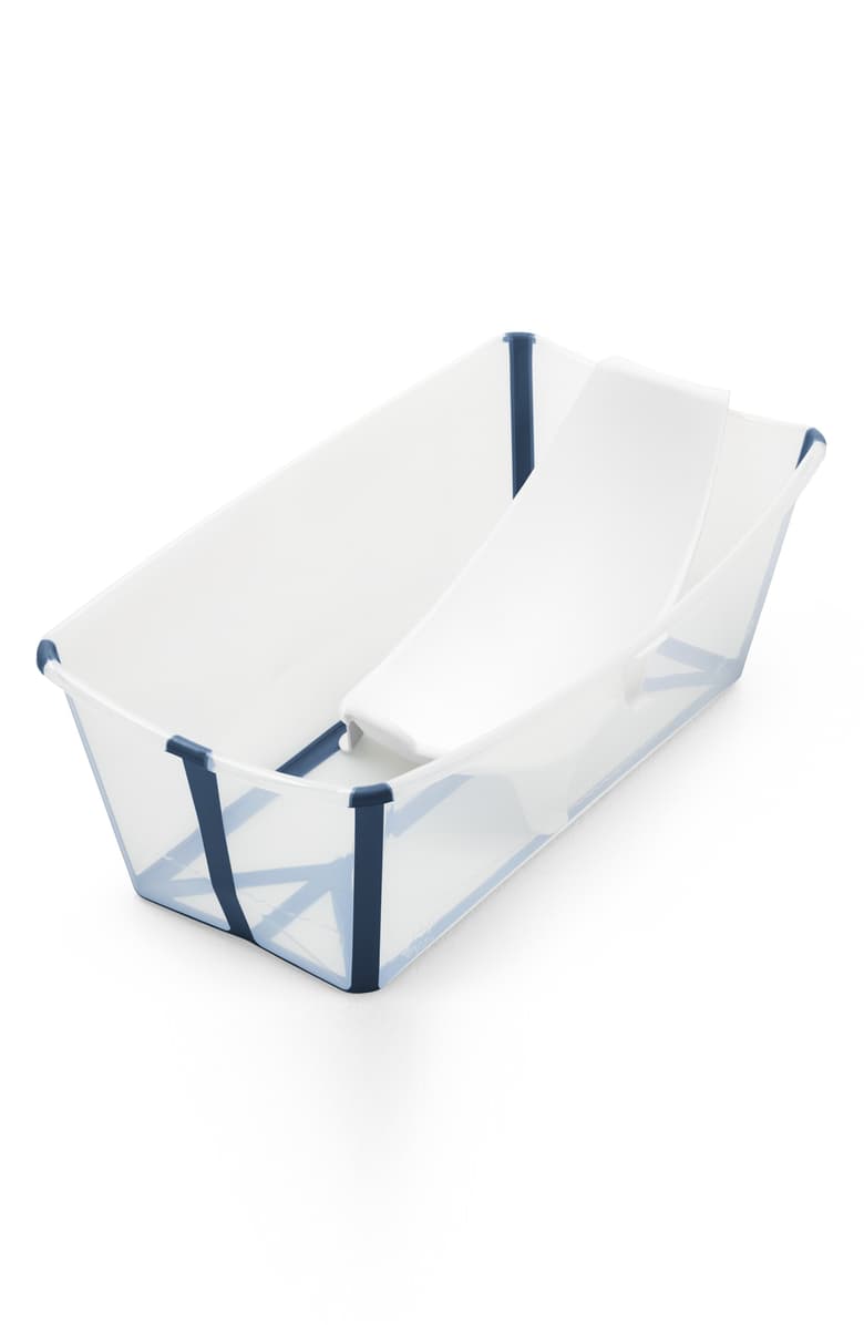 Stokke Flexi Bath Foldable Baby Bath Tub with Temperature Plug & Infant Insert - Transparent Blue
