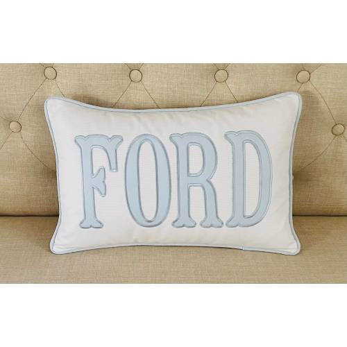 Custom White and Cloud Blue Classic Nursery Lumbar Pillow with Name or Monogram