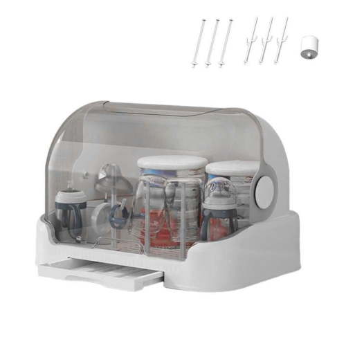2025 Large Baby Bottle Organizer with Cover & Removable Drain Tray, Dustproof Portable Baby Bottle Drying Rack Reusable Bottle Rack Holder Storage