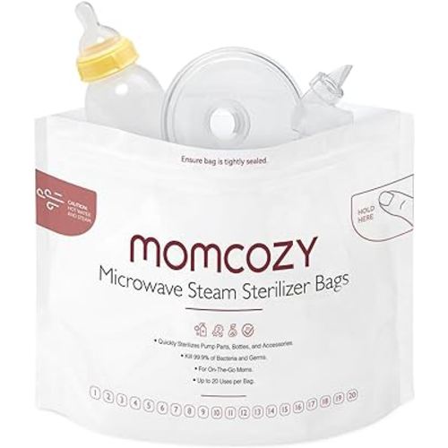 Momcozy Microwave Steam Sterilizer Bags, 15 Count Travel Sterilizer Bags Reusable for Breast Pump Part/Baby Bottle, 20 Uses Per Bag, Breastpump Accessories for Momcozy S9 Pro/S12 Pro/V1/V2