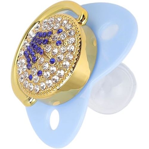 Baby Pacifier Symmetrical One Piece Design Nipple Shape Helps Promote Oral Development Ultra Light Soft Bling Silicone Newborn Pacifier for 6 to 18 Months Infant (Blue)