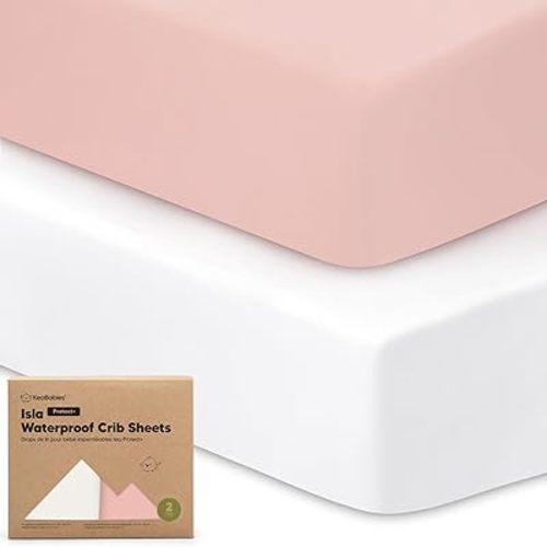 2-Pack Waterproof Crib Sheets for Boys, Girls - Viscose Derived from Bamboo Crib Sheets Neutral, Crib Mattress Protector Sheet, Soft Toddler Bed Sheets, Fitted Baby Crib Sheets Girl, Boy(Rose)