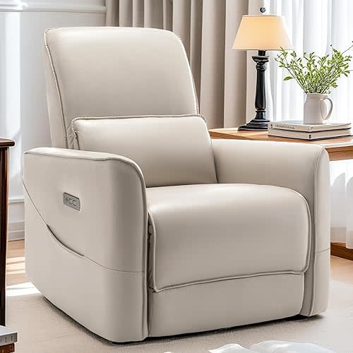 Nursery Glider Recliner Chair, Power Rocker Swivel Recliner with USB and Type-C Ports, Electric Reclining for Adults with Streamlined Side Pocket, and Lower Back Support for Living Room