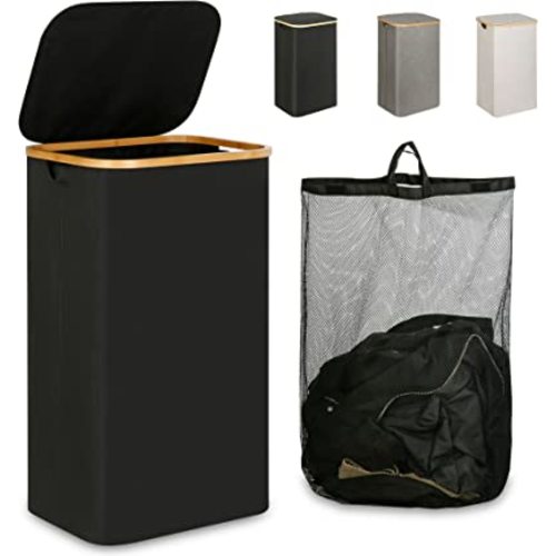 Laundry Hamper with Lid, 110L Large Laundry Hamper with Handle and Lid, Collapsible Clothes Basket Organizer with Removable Inner Bag for Clothes Toys Towels - Black