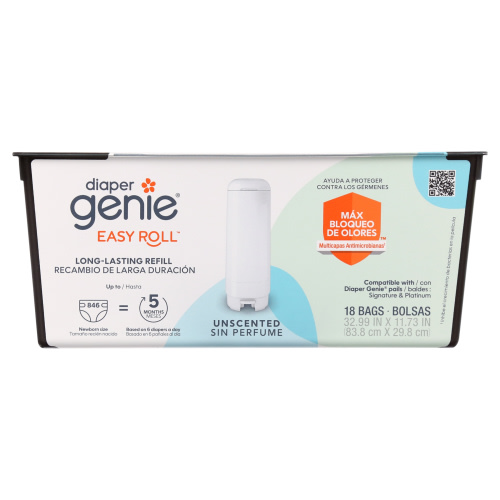 Diaper Genie Diaper Pail Easy Roll Refill with 18 Bags, Holds up to 846 Newborn Diapers
