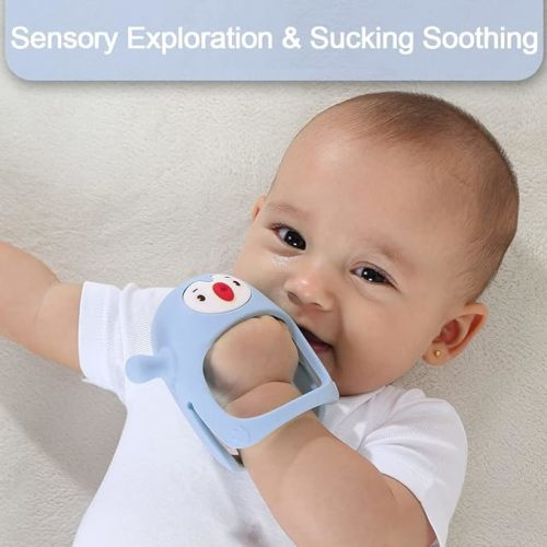 Smily Mia Smily Mia Penguin Teethers, Silicone TeethingToys for Babies 0-6Months, Baby Teethers for 3-6Months, Hand Teether for Infants, Pacifiers for New Born,Light Blue - light blue