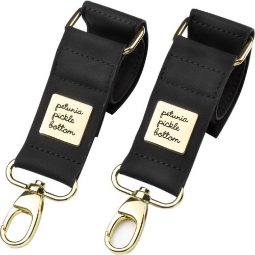 Petunia Pickle Bottom Faux Leather Valet Stroller Clips, Black Matte Leatherette