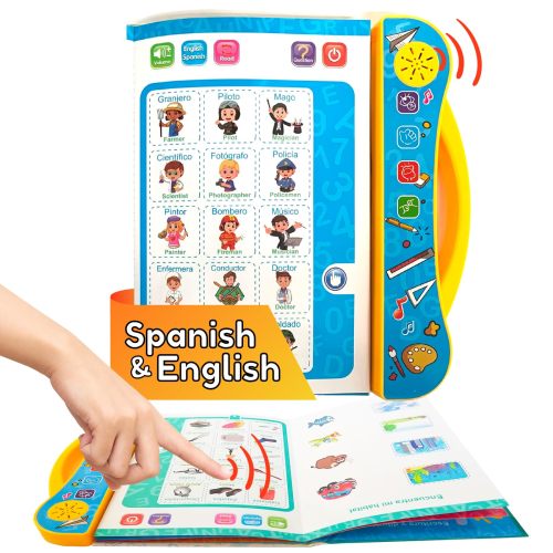 Sinifer Learn Spanish English for Kids 3-6, Spanish Talking Sound Books for Kid Toddler Baby, Interactive Electronic Audio Book Bilingual Toys, Libros para en Espanol Juegos para Niños