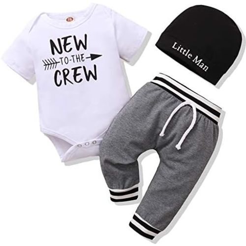 Renotemy Newborn Infant Baby Boy Clothes Outfits New to The Crew Outfits Long Pants Toddler Baby Boy Clothes Set