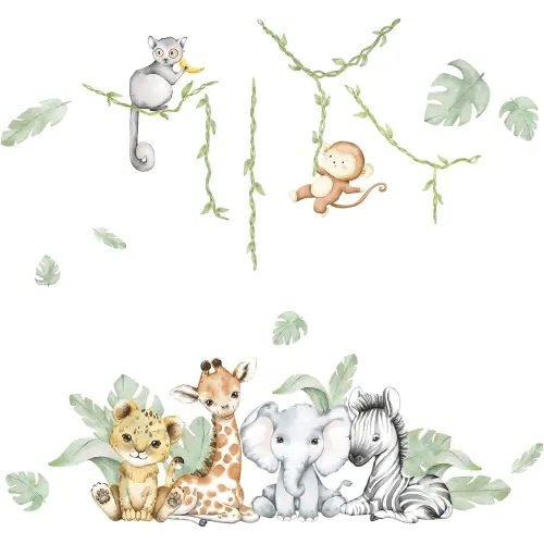 59.05x53.14 Inch Woodland Animals Wall Decals Wall Tree Decals Forest Animal Wall Decal Elephant Zebra Monkey Giraffe Nursery Decor for Home Baby Room Decorations Boys Girls Bedroom Art