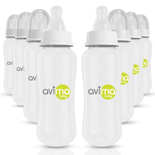 Avima 10 oz Anti Colic Baby Bottle Set - Medium Flow Nipples Included, Standard Neck, BPA Free - 3-6 Months, Stage 2 Feeding for Gas, Spit Up & Colic (Set of 8)