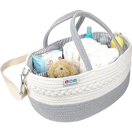 Extra Large Baby Diaper Caddy Organizer - Baby Basket Diaper Storage and Baby Caddy Nursery Organization - Diaper Organizer Changing Table Storage - Portable Rope Diaper Caddy with Baby Storage Basket