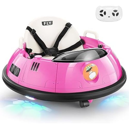 Hikole Bumper Car for Toddlers 1-3 with Remote Control, 12V 3-Speeds Electric Baby Ride on Bumper Car W/5-Point Harness, Flashing LED Light, 360 Degree Spin, Kids Bumper Car for Girls 3-5, Pink