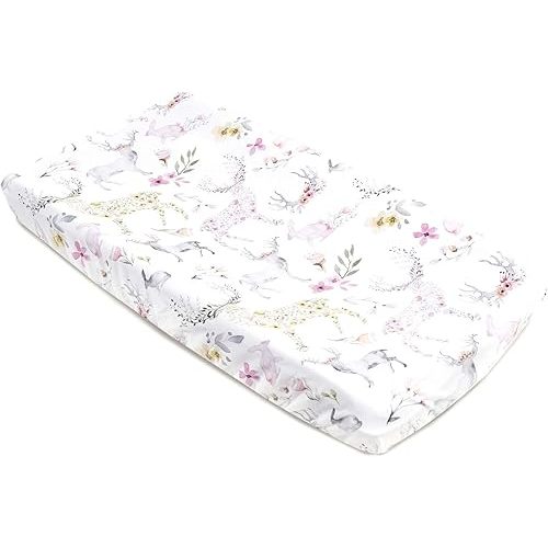 Oilo Changing Pad Cover, Breathable 100% Turkish Cotton Fitted Jersey, 300 Thread Count, Machine Washable, Fits Standard Changing Pads (32" x 16"), Girl, Boy, & Neutral Nursery Design, Fawn