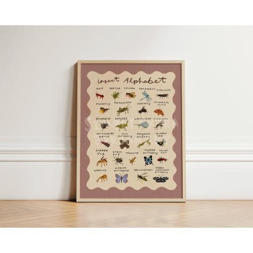 Insect Alphabet Print, Alphabet Nursery Print, Bugs Illustration Wall Art, Nursery Wall Art, Eclectic Nursery, Kids Room, Play Room UNFRAMED