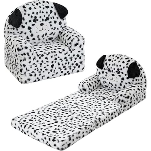MOONBEEKI Comfy Toddler Chair, Kids Couch Fold Out to Lounger, Foldable Baby Sofa Plush for Girl and Boy Age 18 Months and Up （Dalmatian）