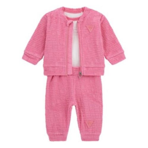 Baby Girls 3-Piece Long Sleeve Bodysuit, Jacquard Zip-Up Sweatshirt, and Pants Set