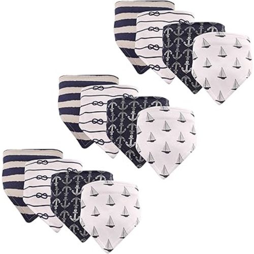 Hudson Baby Unisex Baby Cotton Bandana Bibs, Sailboat 12-Pack, One Size