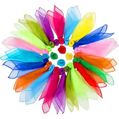 Square Dance Scarves, 24 Pcs Juggling Scarf Props Magic Trick Silk Scarves Music Movement Scarf 12 Colors 24 by 24 Inches