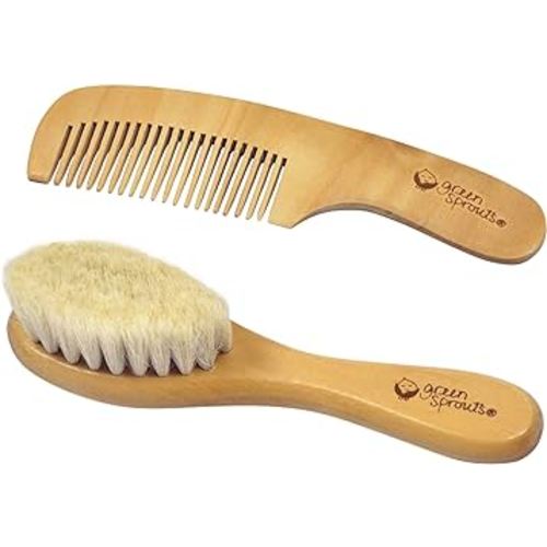 green sprouts Baby Brush & Comb Set | Gently grooms baby's hair | Made of natural wood and bristles